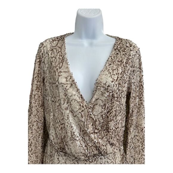 MODA INTERNACIONAL Sequined Python Snake Skin Print Long Sleeve Mesh Mini Size M - Picture 4 of 7
